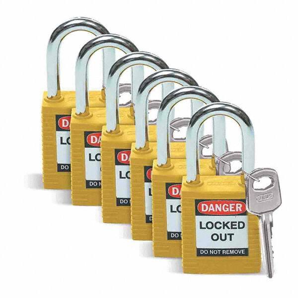 Lockout Padlock: Keyed Alike, Key Retaining, Nylon, Nylon Shackle, Yellow MPN:105892