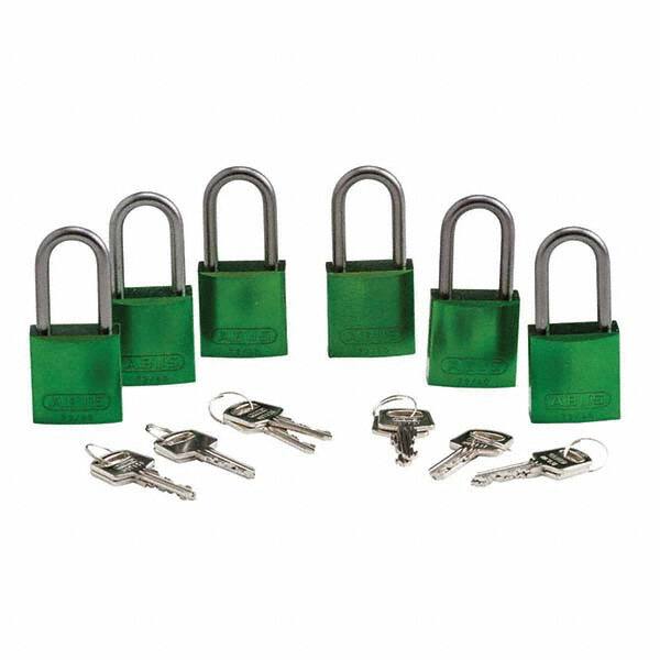 Lockout Padlock: Keyed Alike, Aluminum, Aluminum Shackle, Green MPN:105885