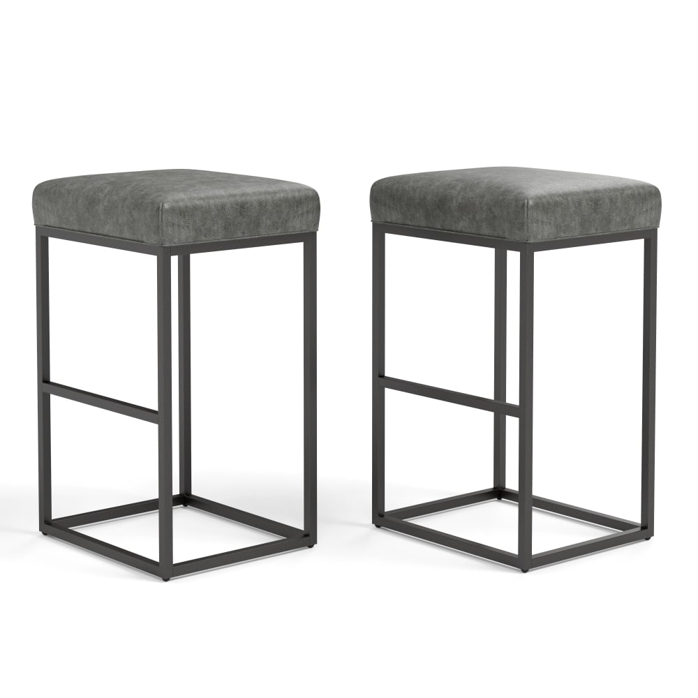 ALPHA HOME Faux Leather Bar Stools, Gray/Black, Set Of 2 Stools MPN:IF092