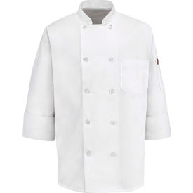 Chef Designs Men's 10 Button-Front Chef Coat Pearl Buttons White Polyester/Cotton 4XL 0415WHRG4XL