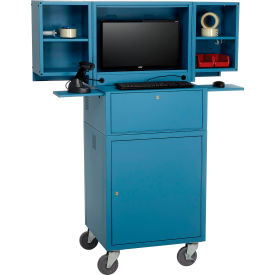 GoVets™ Mobile Fold-Out Computer Cabinet Blue Unassembled 429BL695