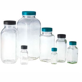 Qorpak GLC-01326 4oz Clear French Square Bottle with 33-400 Black Phenolic Cap Case of 24 GLC-01326