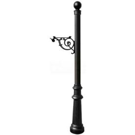 Lewiston Post with Support Brace Decorative Fluted Base & Ball Finial (No Mailbox) Black LPST-804-BL