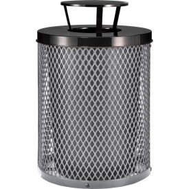 GoVets™ Outdoor Diamond Steel Trash Can With Rain Bonnet Lid 36 Gallon Gray 926GY261