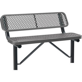 GoVets™ 4' Outdoor Steel Bench w/ Backrest Expanded Metal In Ground Mount Gray 743IGY695