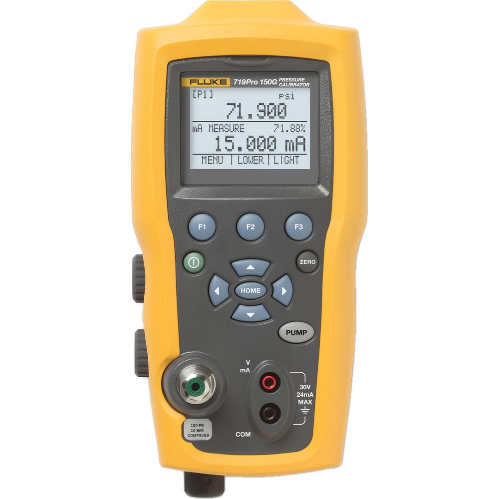 Unique integrated electric pump for one handed pressure calibration. Test pressure switches easily with easy-to-use switch test function. Precision pressure adjust vernier for easy and accurate pressure calibration. Ideal accuracy MPN:FLUKE-719PRO-15