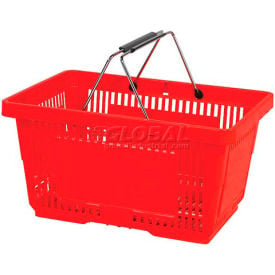 VersaCart ® Red Plastic Shopping Basket 28 Liter w/ Plastic Grips Wire Handle Pack Qty of 12 206-28L-WH-RED-12