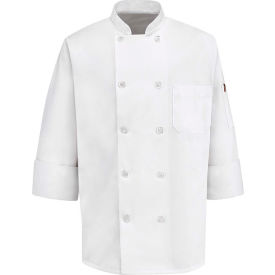 Chef Designs Men's 10 Button-Front Chef Coat Pearl Buttons White Polyester/Cotton S 0415WHRGS