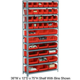 GoVets™ Steel Open Shelving with 12 Red Plastic Stacking Bins 5 Shelves - 36x18x39 249RD603