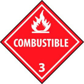 NMC™ Dot Combustible 3 Placard Sign Pressure Sensitive Vinyl DL9P