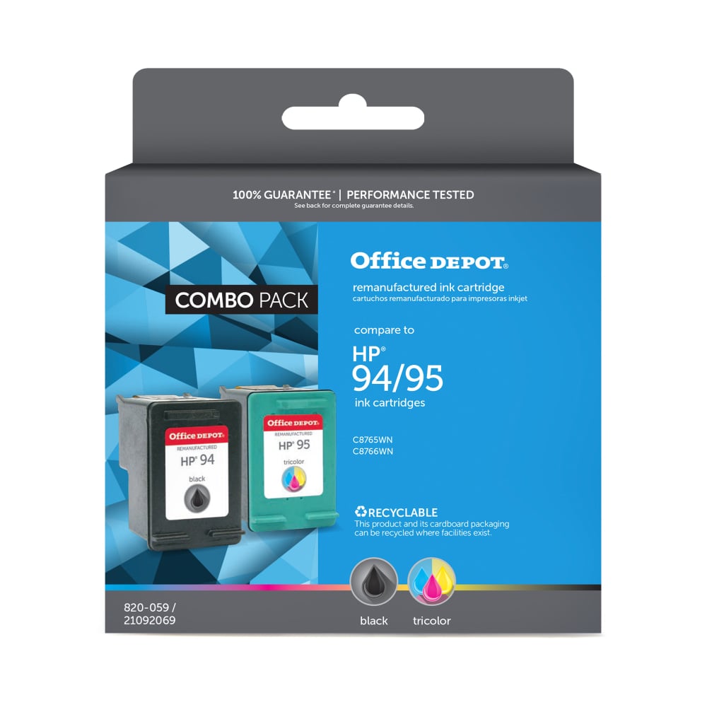 Office Depot Brand Remanufactured Black And Tri-Color Ink Cartridge Replacement For HP 94, 95 Pack Of 2, OD9495 (Min Order Qty 3) MPN:OD9495