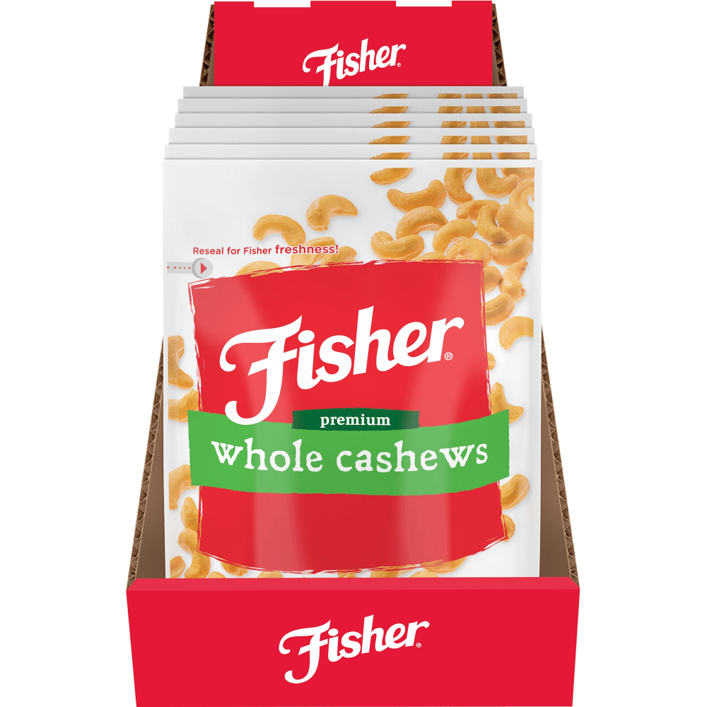 Fisher Premium Whole Cashews - No Artificial Color, No Artificial Flavor - Sea Salt - 1 Serving Bag - 5 oz - 6 / Carton (Min Order Qty 2) MPN:P27299