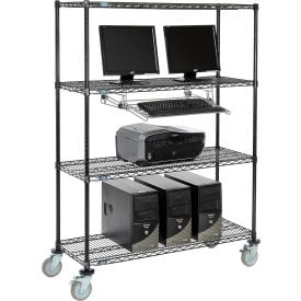 Nexel™ 4-Shelf Mobile Wire Computer LAN Workstation w/ Keyboard Tray 48