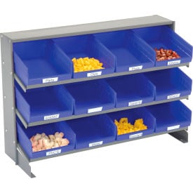 GoVets™ 3 Shelf Bench Pick Rack - 12 Blue Shelf Bins 8 Inch Wide 33x12x21 423BL603