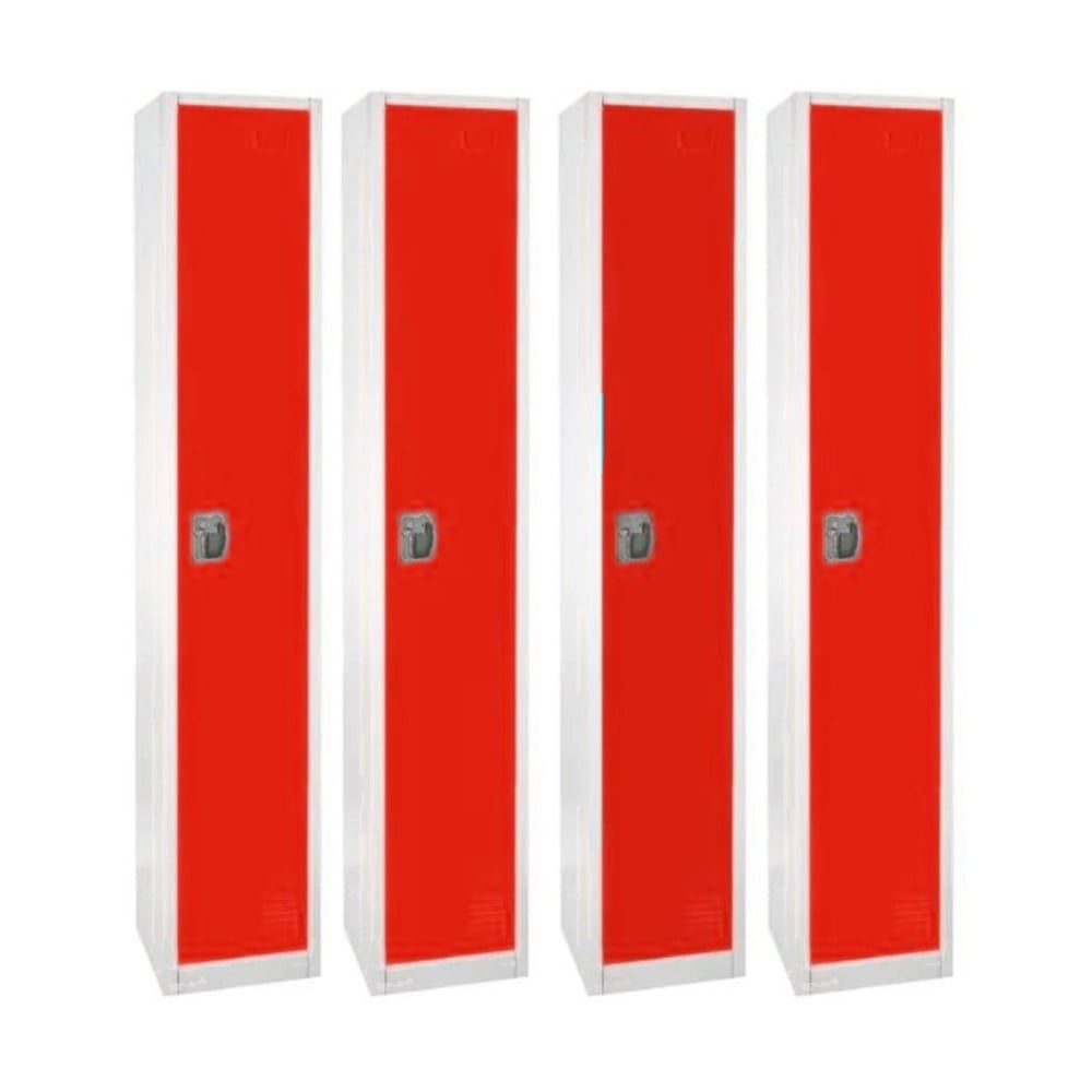 Alpine AdirOffice 1-Tier Steel Lockers, 72inH x 12inW x 12inD, Red, Pack Of 4 Lockers MPN:ADI629-201-RED-4PK