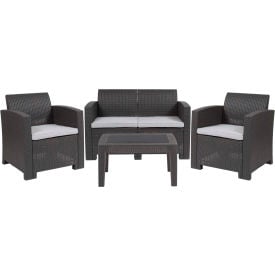 Flash Furniture® 4 Piece Faux Rattan Patio Sofa Set Dark Gray w/ Light Gray Cushions -SF-112T-DKGY-GGDAD