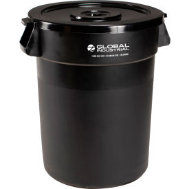 GoVets™ Plastic Trash Can with Lid - 32 Gallon Black 460BKCL240