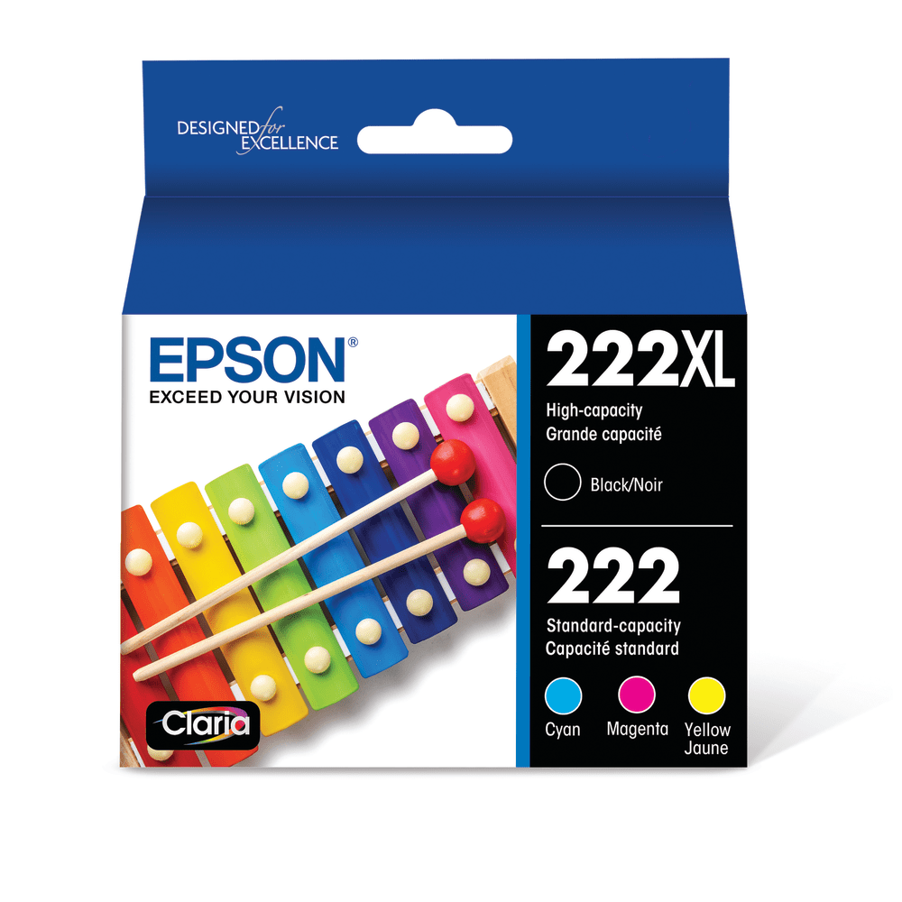 Epson 222XL Black/222 Claria Cyan; Magenta; Yellow High-Yield Ink Cartridges, Set Of 4 Cartridges, T222XL-BCS MPN:T222XL-BCS