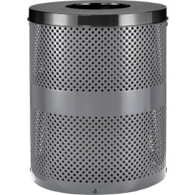 GoVets™ Outdoor Perforated Steel Trash Can With Flat Lid 36 Gallon Gray 925GY261