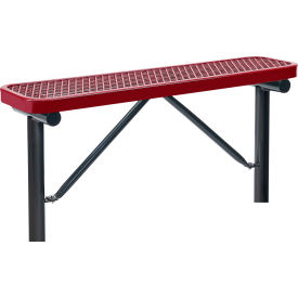 GoVets™ 4' Outdoor Steel Flat Bench Expanded Metal In Ground Mount Red 741IRD695