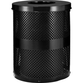 GoVets™ Outdoor Perforated Steel Trash Can With Flat Lid 36 Gallon Black 925BK261