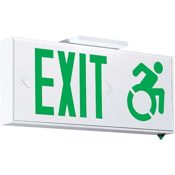 Illuminated Exit Signs, Number of Faces: 1 , Letter Color: Green , Housing Material: Aluminum , Housing Color: White , Voltage: 120/277 V  MPN:93099154