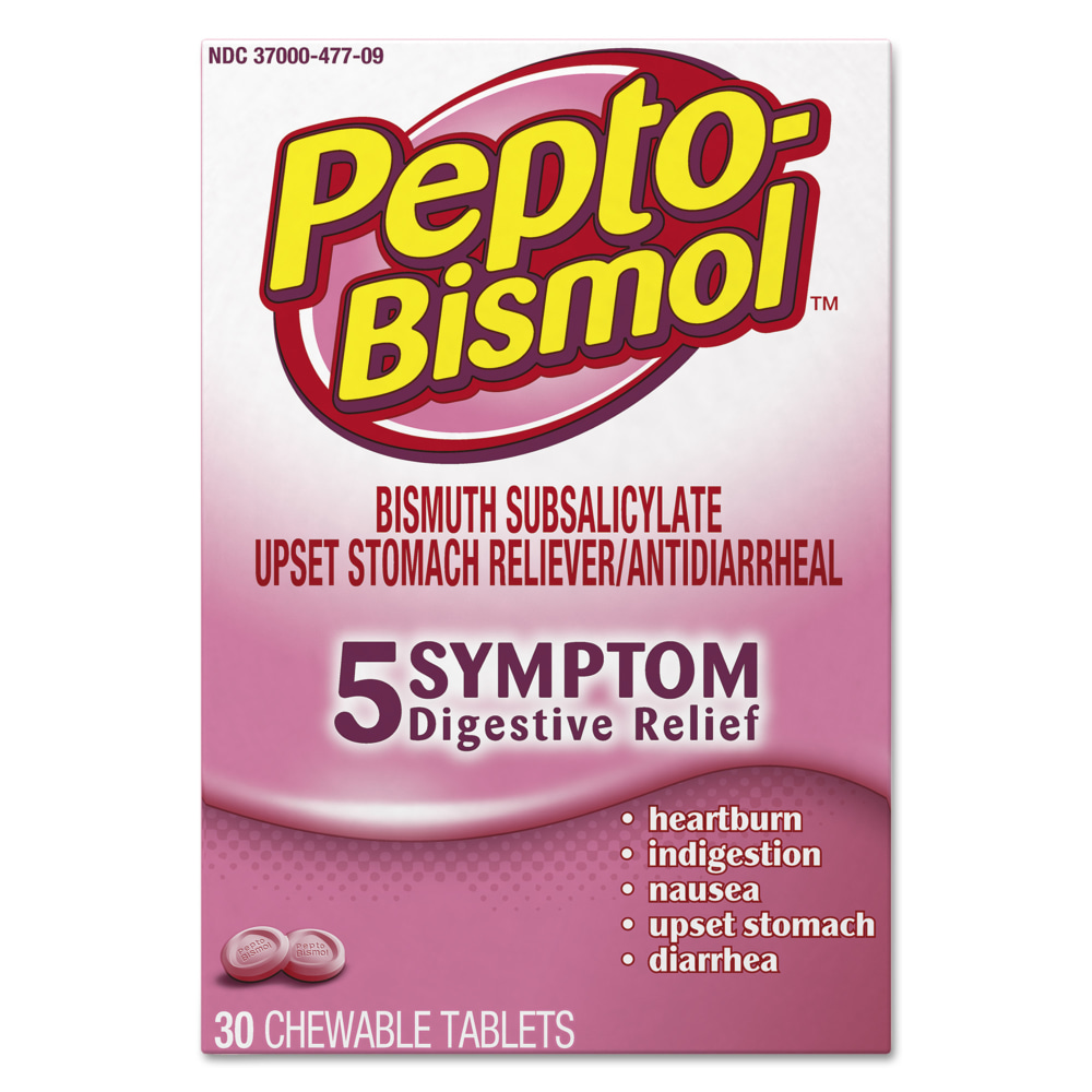 Pepto-Bismol Original Flavor Chewable Tablets, 30 Tablets Per Box, Carton Of 24 Boxes MPN:03977