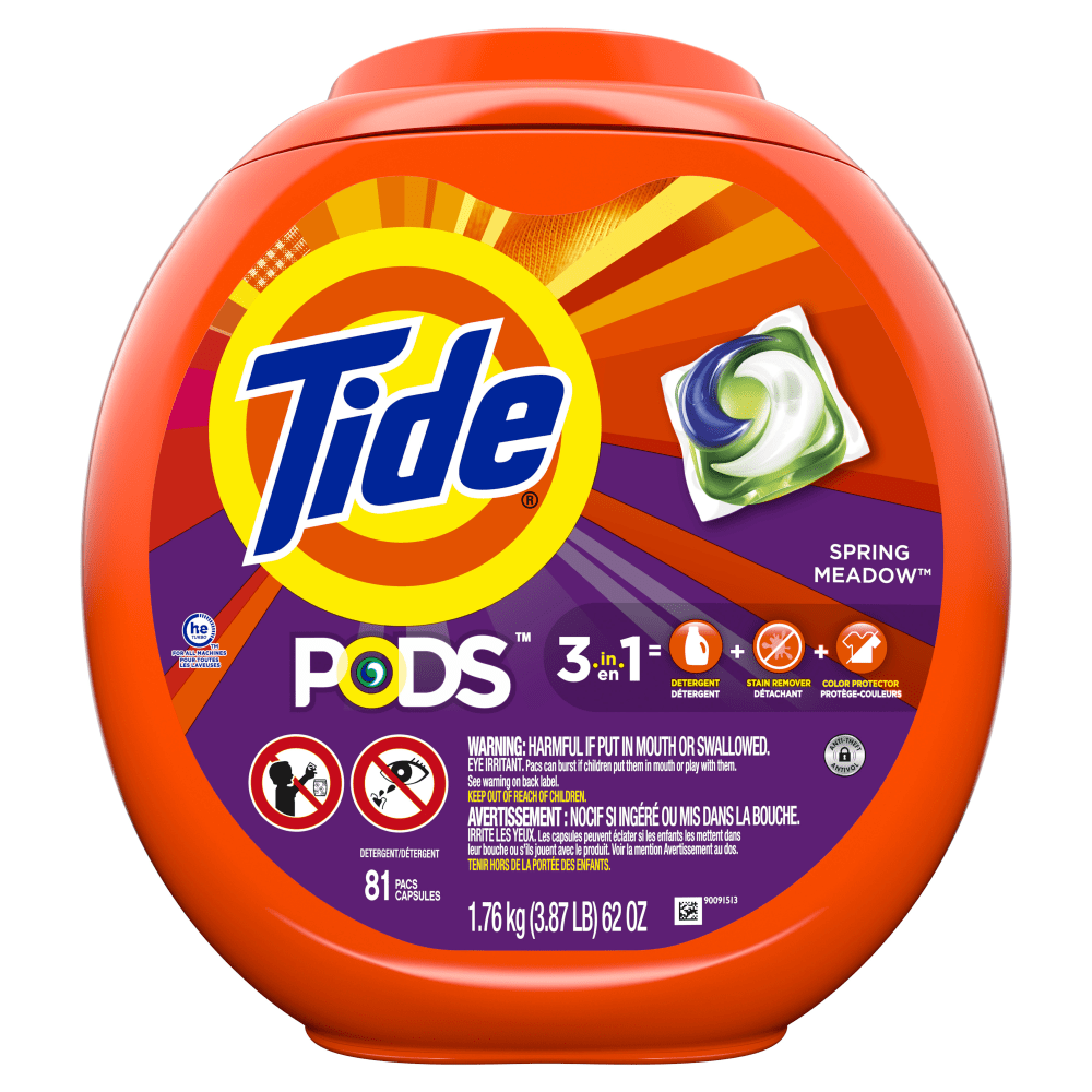 Tide PODS Liquid Laundry Detergent Soap Pacs, 62 Oz, Spring Meadow Scent, Case Of 4 Containers MPN:91781CT