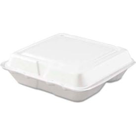 DART® 80HT3R Foam Hinged Food Container 3 Compartments White 200/Carton 80HT3R