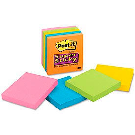 Post-it® Super Sticky Neon Fusion Notes 3 x 3 Assorted Colors 12 Pads/Pack 65412SSAN