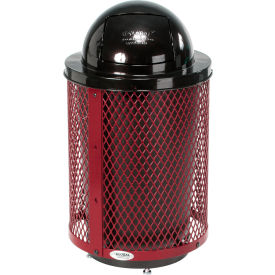 GoVets™ Outdoor Diamond Steel Trash Can With Dome Lid & Base 36 Gallon Red 948RDD261