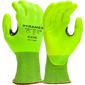 Pyramex® Cut Resistant Gloves Micro Foam Nitrile Coated ANSI A2 2XL Hi-Vis Lime GL619CX2