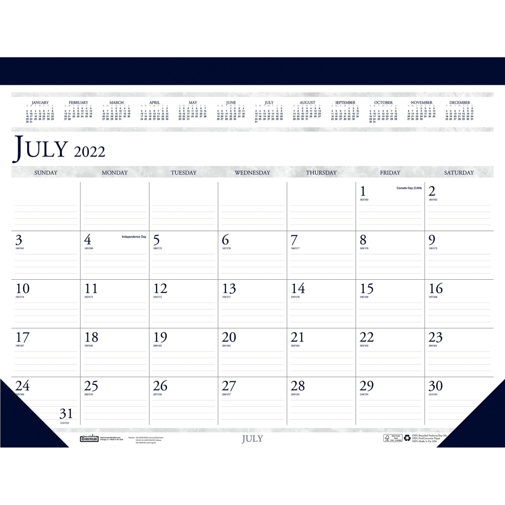 House of Doolittle Leather Academic Desk Pad Calendar, 22in x 17in, Blue, July 2023 to August 2024 (Min Order Qty 5) MPN:155