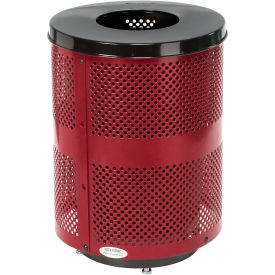 GoVets™ Outdoor Perforated Steel Trash Can With Flat Lid & Base 36 Gallon Red 925RDD261