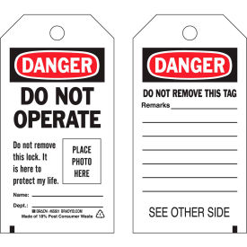 Brady® 65501 Lockout Tag- Danger Do Not Operate Self-Laminating Economy Polyester 10/Pack 65501