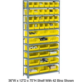 GoVets™ Steel Open Shelving - 12 Yellow Plastic Stacking Bins 5 Shelves - 36x18x39 249YL603