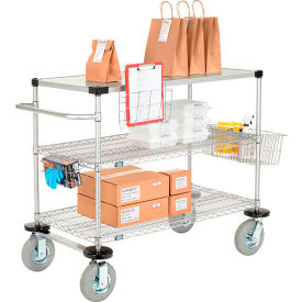 Nexel® Chrome Curbside Cart w/3 Shelves & Pneumatic Casters 1200 Ib 48