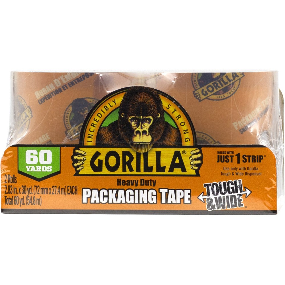 Gorilla Heavy-Duty Tough & Wide Shipping/Packaging Tape - 30 yd Length x 2.83in Width - 1.50in Core - 2 / Pack - Clear (Min Order Qty 5) MPN:6030402