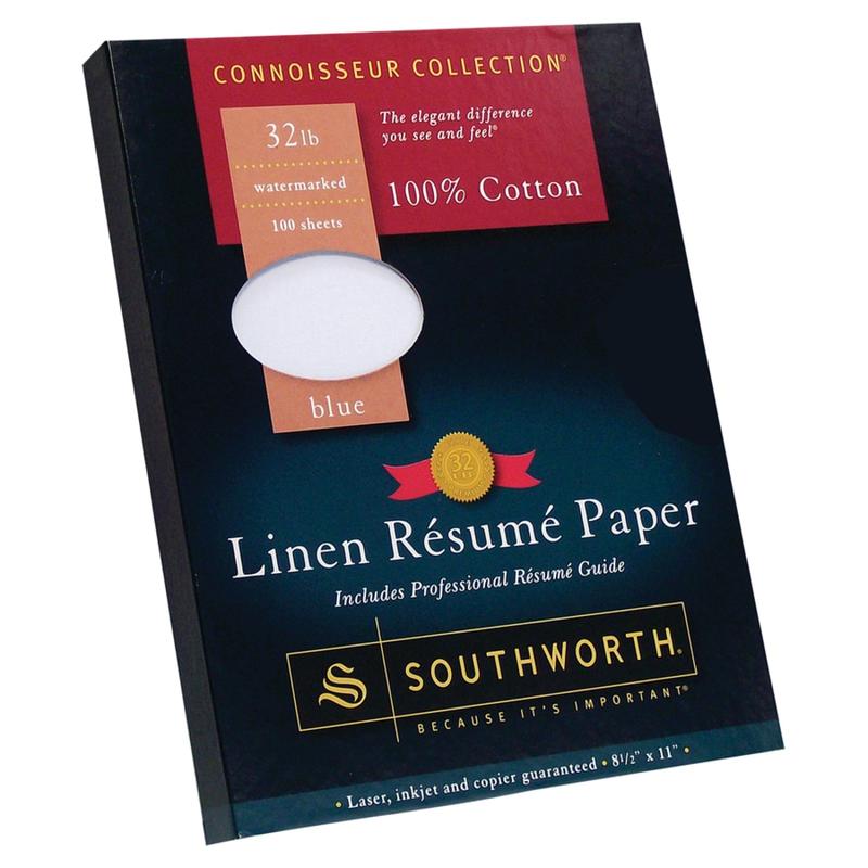 Southworth 100% Cotton Resume Paper, 8 1/2in x 11in, 32 Lb, 100% Recycled, Blue, Pack Of 100 (Min Order Qty 4) MPN:RD18BCFLN/3/18