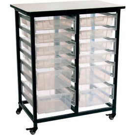 Luxor Mobile Bin Storage Unit Double Row with 4 Large & 8 Small Clear Bins 20 Lbs Bin Capacity MBS-DR-8S4L-CL