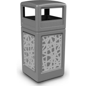 PolyTec™ Square Waste Container w/Dome Lid Gray w/Intermingle SS Panels 42-Gallon 7329267K