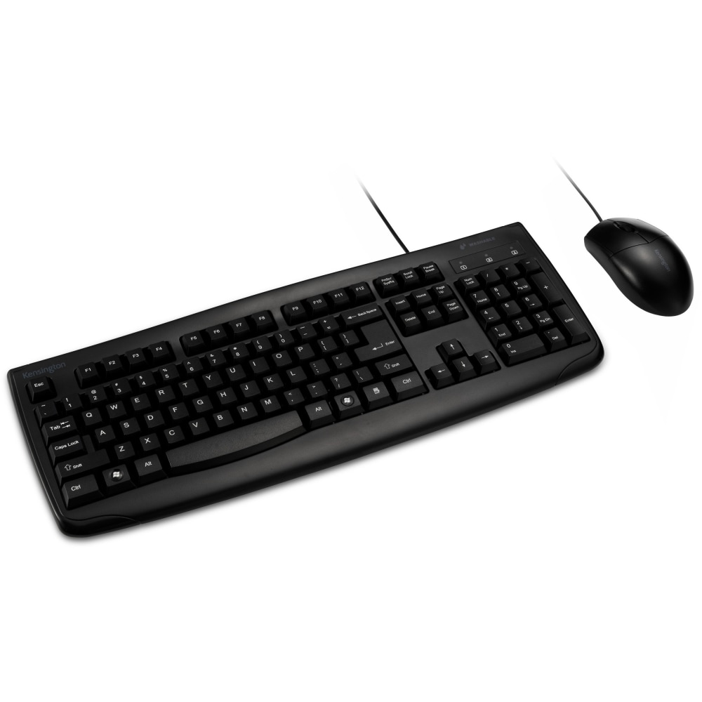 Kensington Pro Fit Washable Wired Desktop Set - USB Cable Keyboard - 104 Key - USB Cable Mouse - Optical - 1600 dpi - 3 Button - Rugged - Scroll Wheel - Symmetrical - Compatible with PC MPN:70316