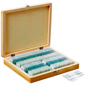 AmScope PS100E 100 pc. Homeschool Biology Prepared Microscope Slides with Wooden Case PS100E