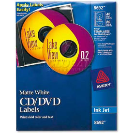 Avery 8692 Inkjet CD/DVD Labels Matte White 40/Pack 8692