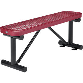 GoVets™ 4' Outdoor Steel Flat Bench Expanded Metal Red 741RD695