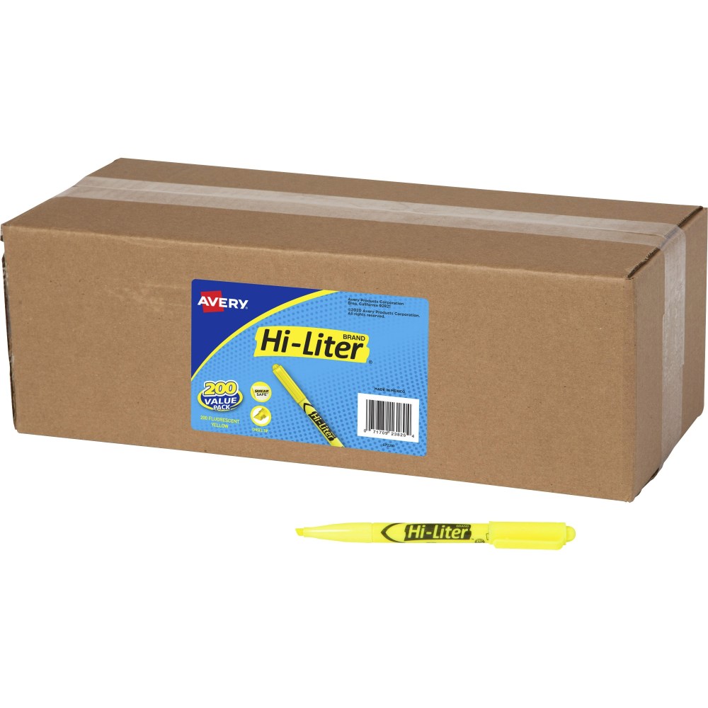 HI-LITER Pen Style Highlighters - Chisel Marker Point Style - Fluorescent Yellow - 200 / Carton MPN:23825