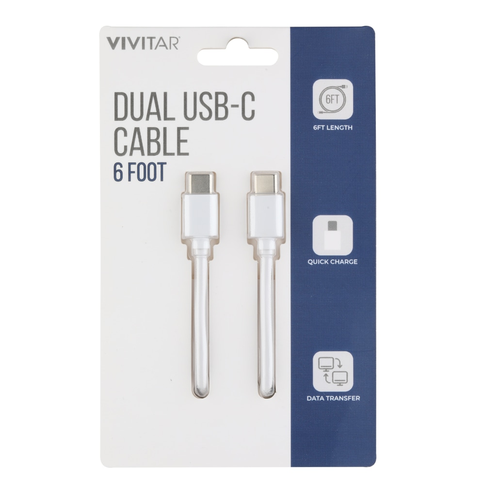 Vivitar Dual USB-C Charging Cable, 6ft, White, NIL3006-WHT-STK-24 (Min Order Qty 18) MPN:NIL3006-WHT-STK-24