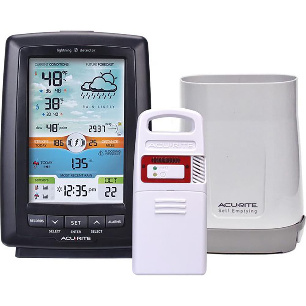 Weather Stations, Measures: Dew Point, Humidity, Temperature, Rainfall , Wifi Capability: No , Lightning Detector: Yes , Measures Indoor Temperature: No  MPN:01021MCB