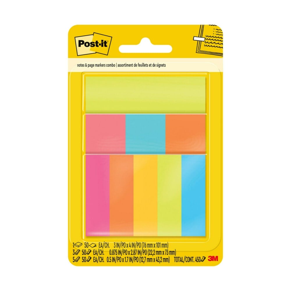 Post-it Combo Pack, 3 in. x 4 in. 1 Pad 50 sheets Notes, 1 in. x 3 in. 3 Pads 50 sheets and 0.5 in. x 2 in. 5 Pads 50 sheets. Pagemarkers (Min Order Qty 14) MPN:670-COMBO