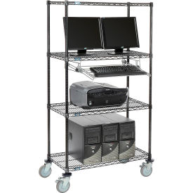 Nexel™ 4-Shelf Mobile Wire Computer LAN Workstation w/ Keyboard Tray 36